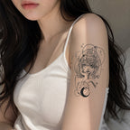 Starlit Girl Temporary Tattoo – Gothic Cosmic Line Art Design