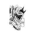 Cyber Oni Warrior Temporary Tattoo – Futuristic Demon Mask Body Art