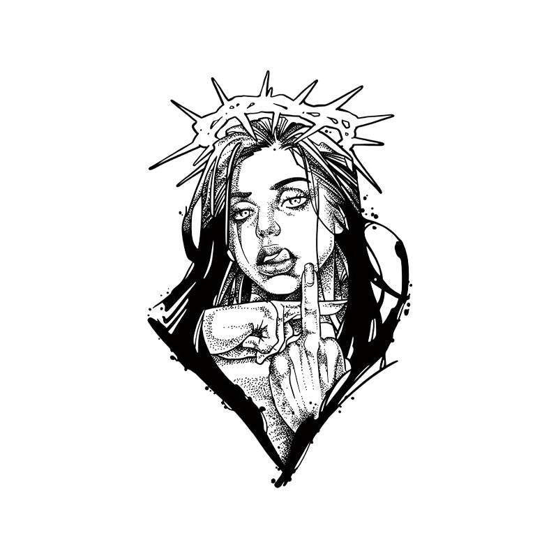 Rebel Saint Girl Temporary Tattoo – Gothic Punk Portrait Body Art