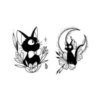 Moon Cat Temporary Tattoo – Cute Floral Black Cat Body Art for Arm & Ankle