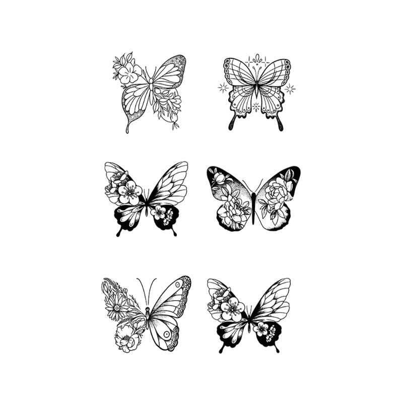 Floral Butterfly Temporary Tattoo Set – Cute Fine Line Body Art for Wrist & Ankle