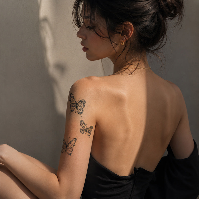 Floral Butterfly Temporary Tattoo Set – Cute Fine Line Body Art for Wrist & Ankle