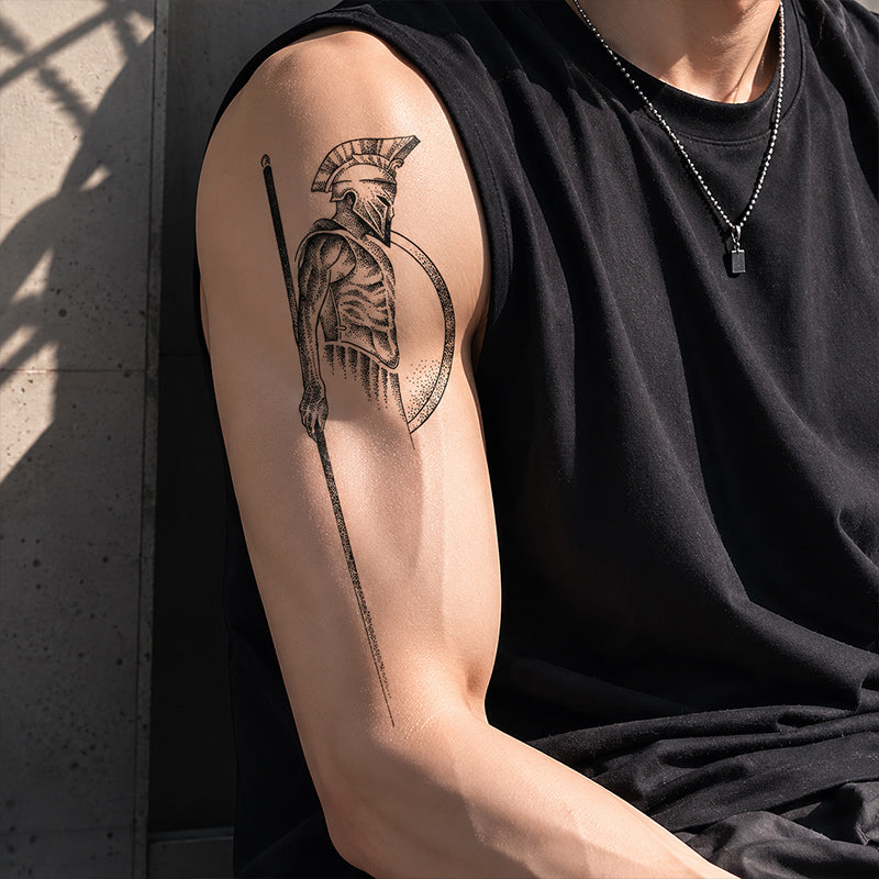 Spartan Warrior Temporary Tattoo – Spartan Soldier Tattoo Design for Upper Arm & Calf