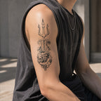 Poseidon Trident Temporary Tattoo – Ocean Wave Tattoo Design for Forearm & Calf