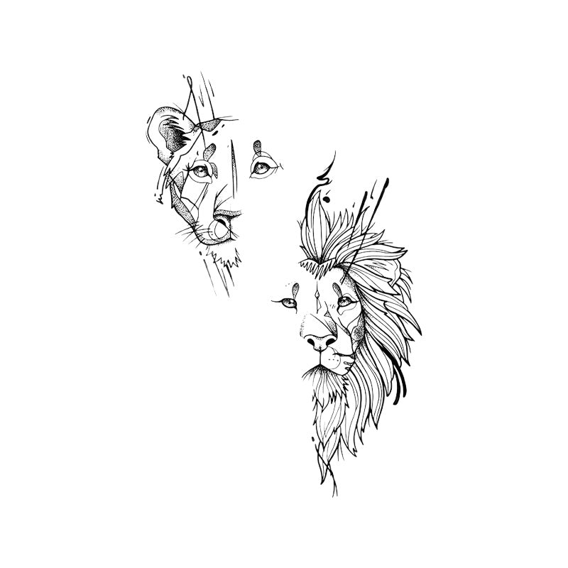 Lion Couple Temporary Tattoo – Fine Line Animal Tattoo for Forearm & Upper Arm