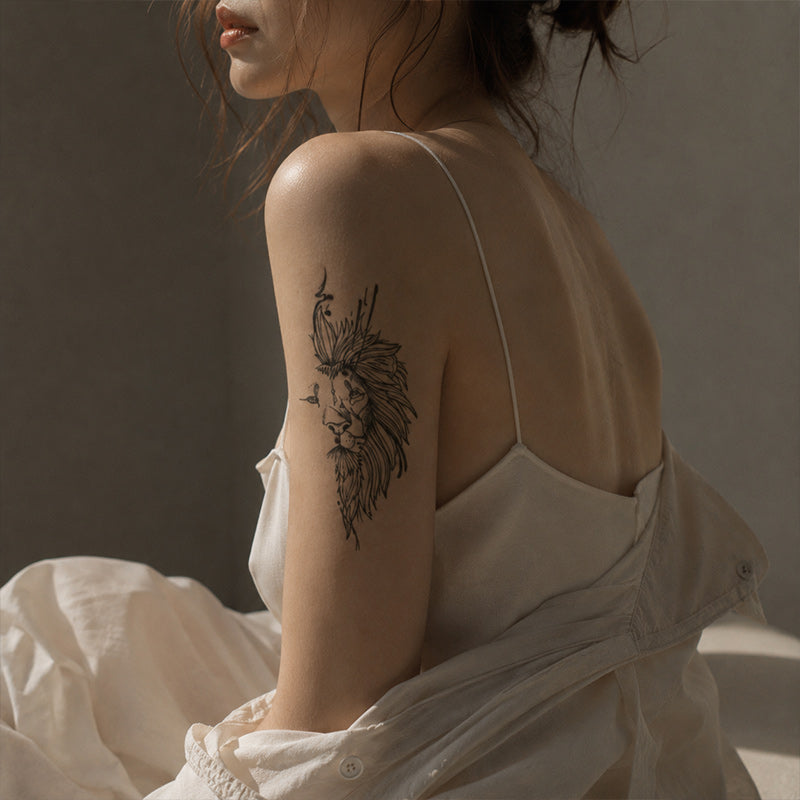Lion Couple Temporary Tattoo – Fine Line Animal Tattoo for Forearm & Upper Arm