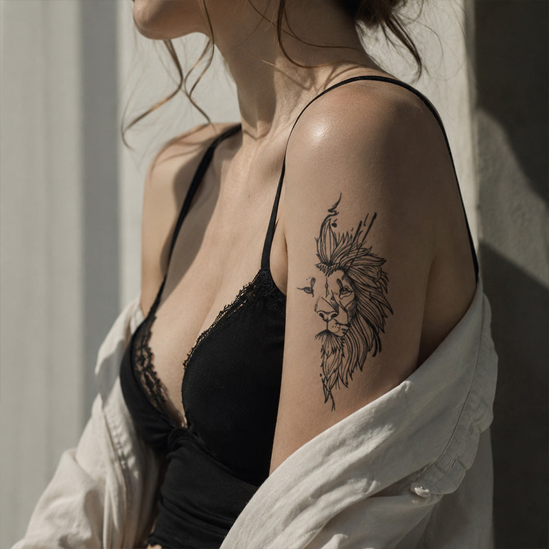 Lion Couple Temporary Tattoo – Fine Line Animal Tattoo for Forearm & Upper Arm