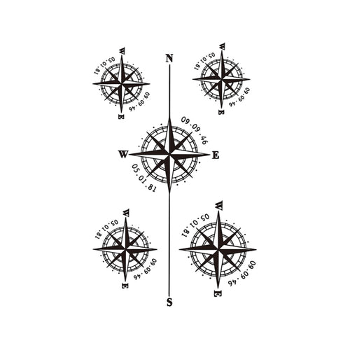 Compass Temporary Tattoo Stickers Set with Navigation Design