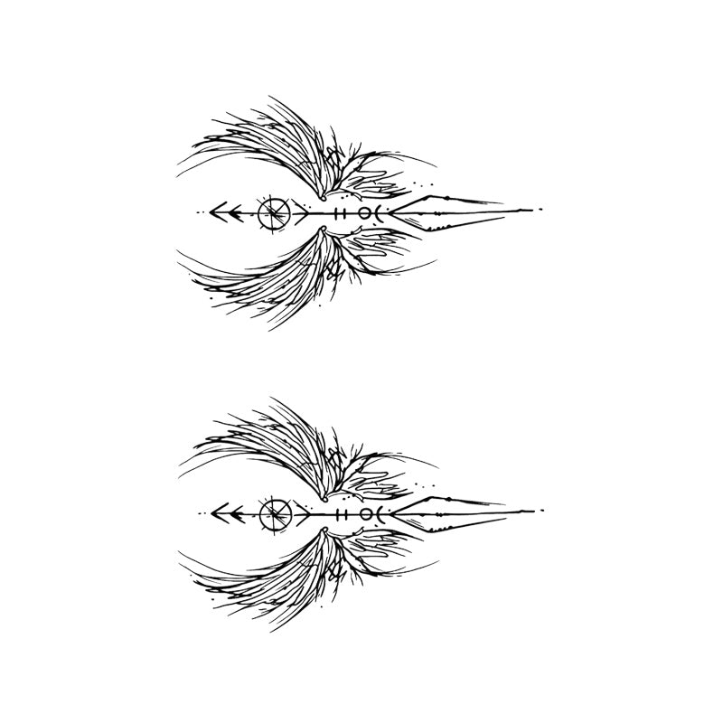Feather Arrow Temporary Tattoo Stickers Set with Boho Wing Design