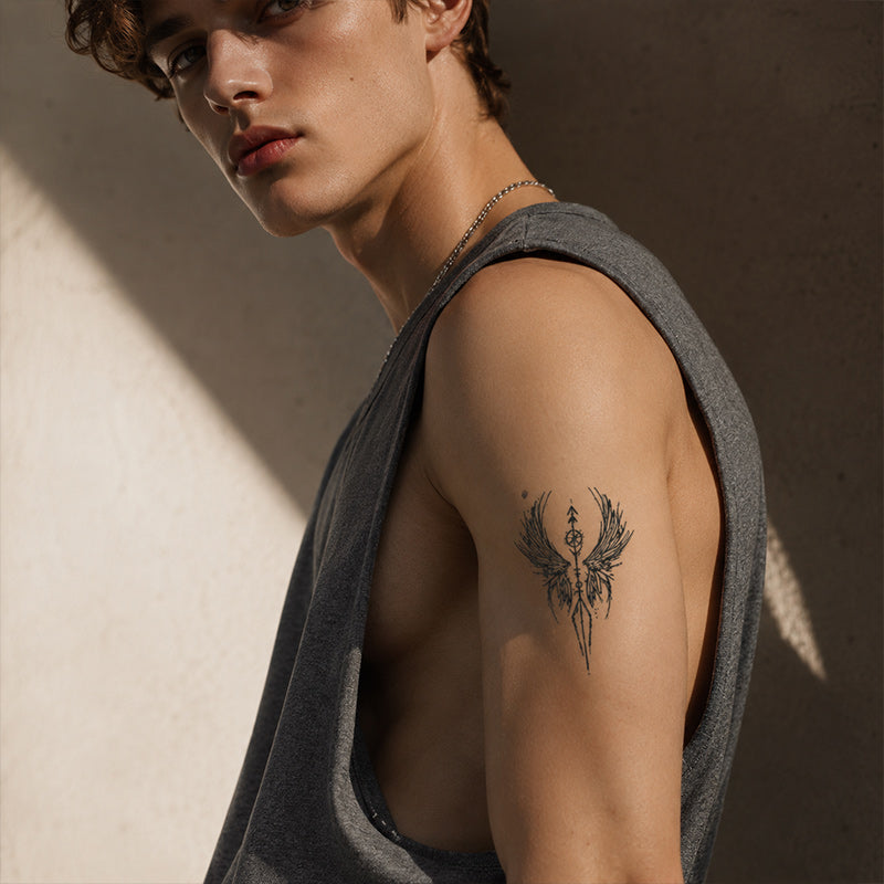 Close-up of Tribal Feather Arrow Temporary Tattoo Stickers