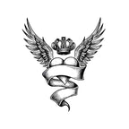 Winged Heart Temporary Tattoo Stickers with Crown Ribbon Design
