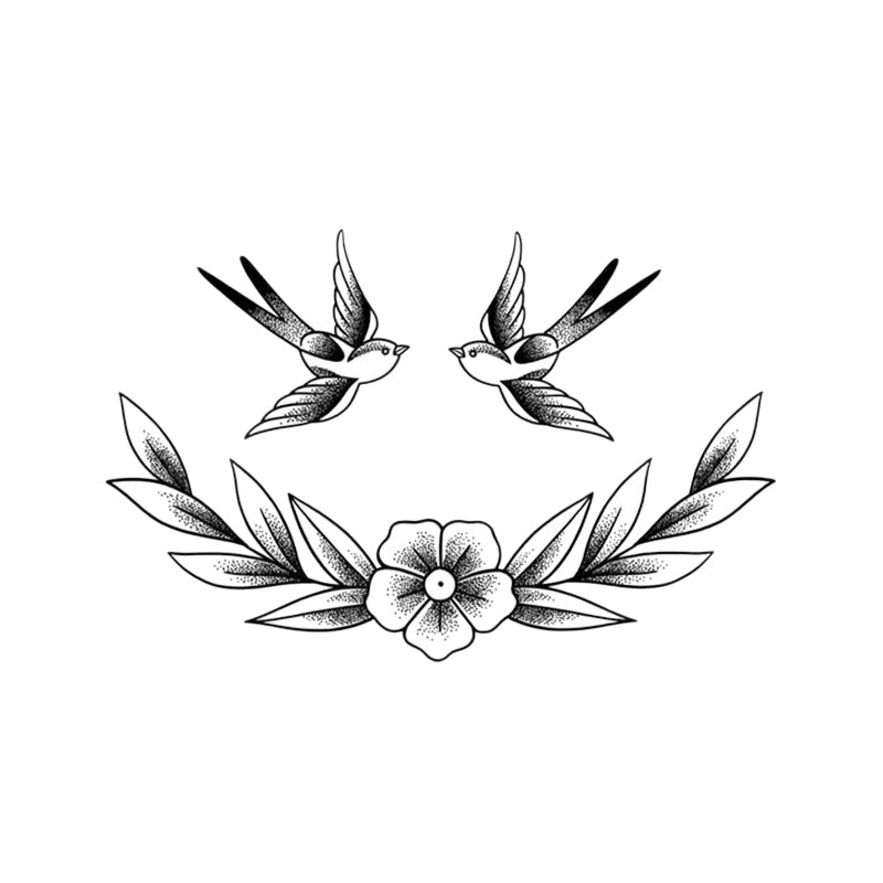 Peace Swallow Temporary Tattoo Stickers with Laurel Floral Design