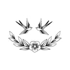 Peace Swallow Temporary Tattoo Stickers with Laurel Floral Design