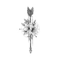 Greek Floral Arrow Temporary Tattoo Stickers with Hunting Goddess Design
