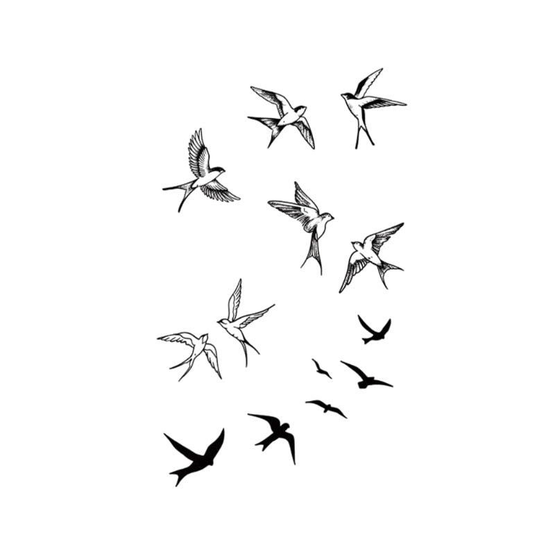 Flying Swallow Temporary Tattoo Stickers Set with Freedom Bird Design