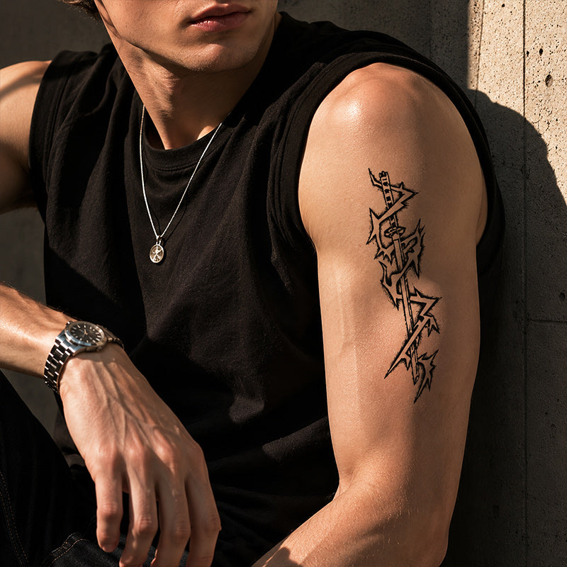 Close-up of Lightning Sword and Cloud Katana Temporary Tattoo Stickers
