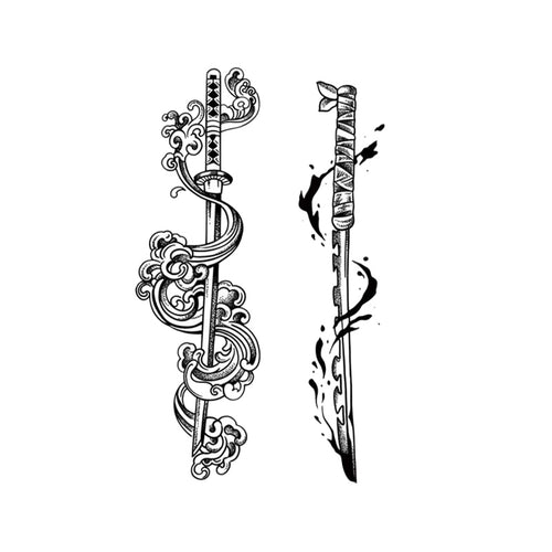 Cloud Katana Temporary Tattoo Stickers Set with Japanese Sword Design