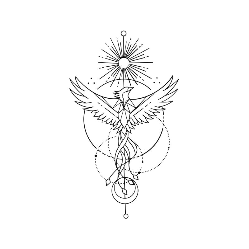 Phoenix Sun Temporary Tattoo Stickers with Sacred Geometry Design