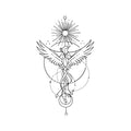 Phoenix Sun Temporary Tattoo Stickers with Sacred Geometry Design