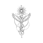 Phoenix Sun Temporary Tattoo Stickers with Sacred Geometry Design