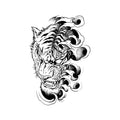 Japanese Tiger Temporary Tattoo Stickers with Cloud Design