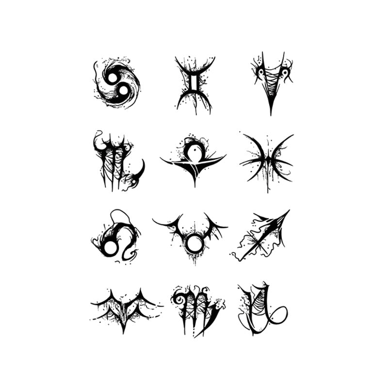 Zodiac Temporary Tattoo Stickers Set with Gothic Astrology Design