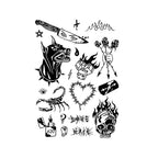 Dark Punk Temporary Tattoo Stickers Set with Skull and Dagger Design