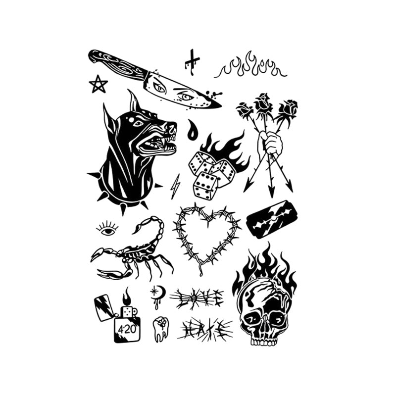 Dark Punk Temporary Tattoo Stickers Set with Skull and Dagger Design