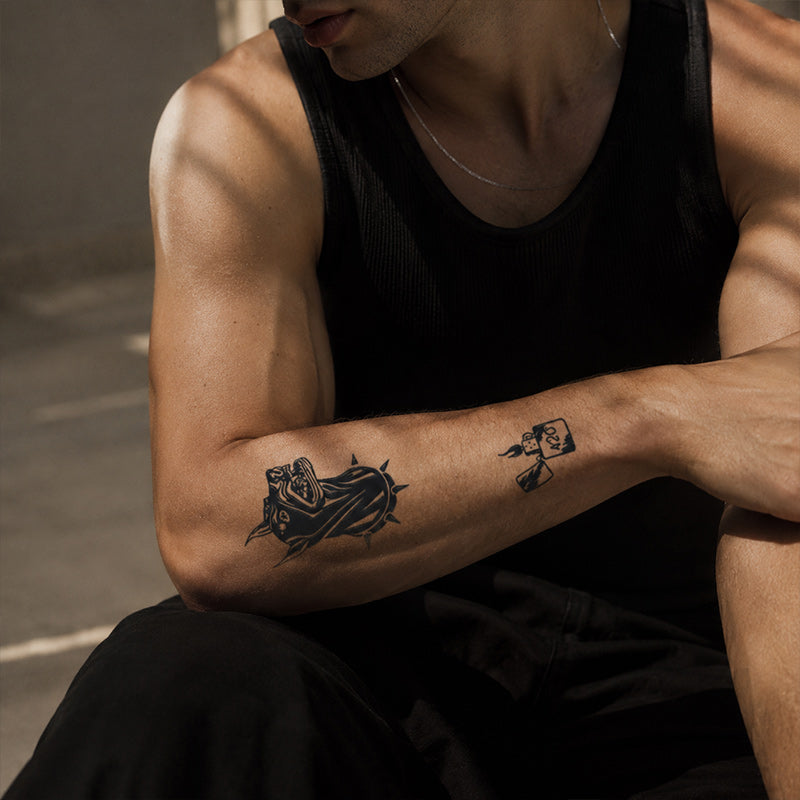 Close-up of Gothic Skull Dagger Scorpion Temporary Tattoo Stickers