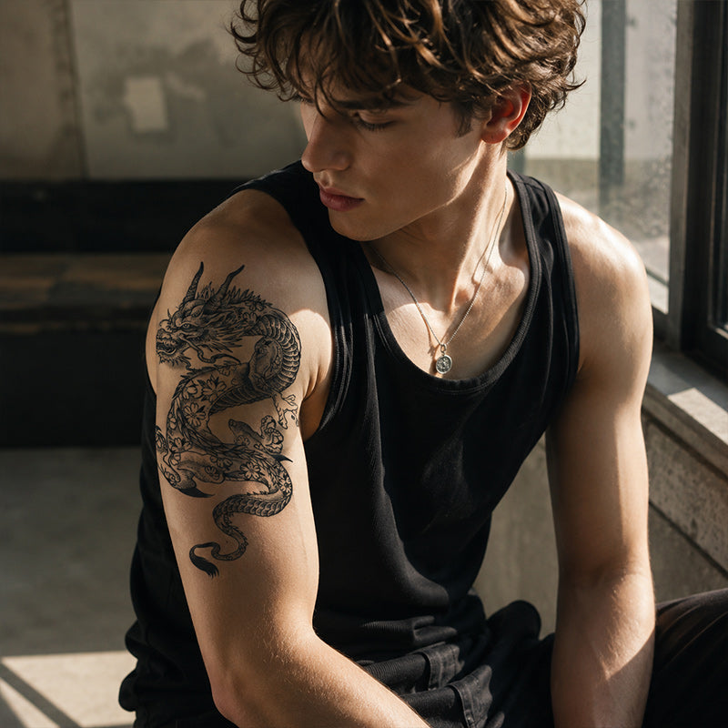 Close-up of Floral Dragon Temporary Tattoo Stickers