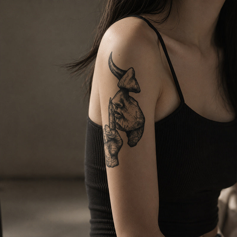 Close-up of Gothic Silence Hand Temporary Tattoo Stickers