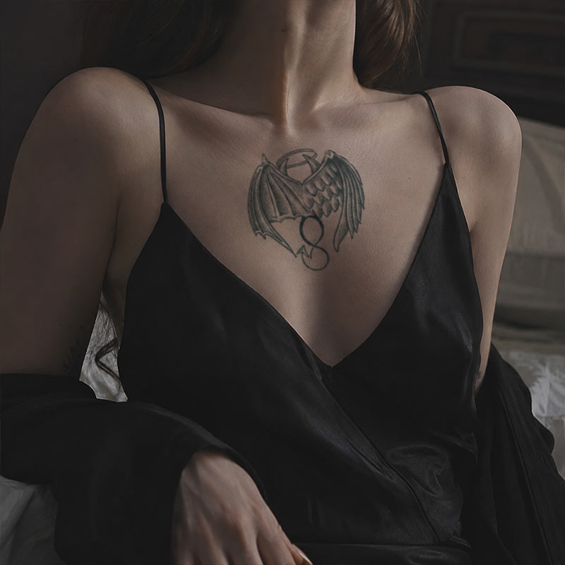 Close-up of Gothic Angel and Demon Wings Temporary Tattoo Stickers