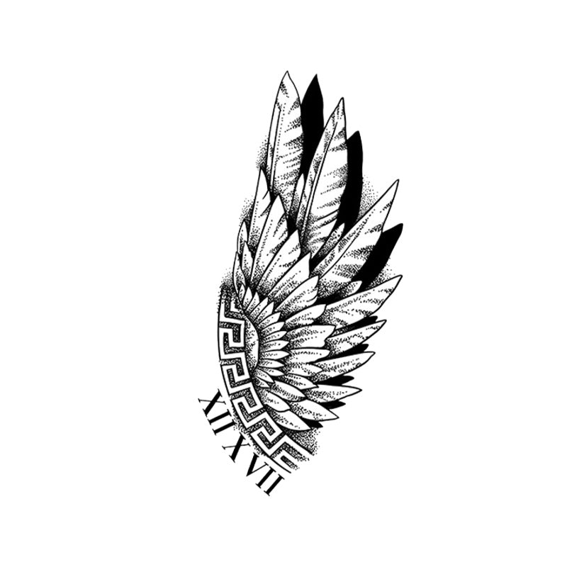 Greek Wing Temporary Tattoo Stickers with Victory Feather Design