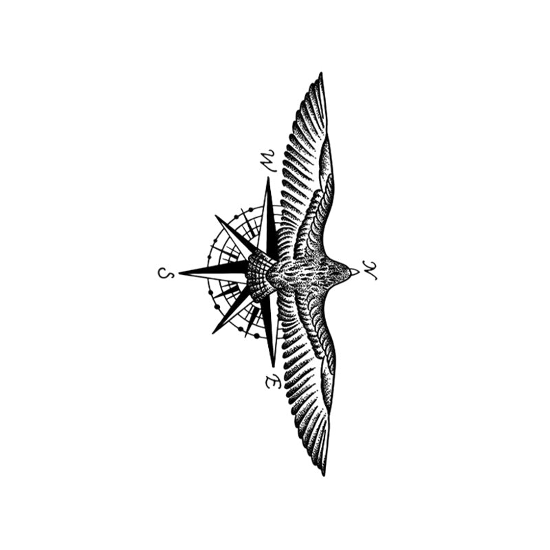 Compass Bird Temporary Tattoo Stickers with Freedom Wing Design