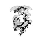 Japanese Crane Temporary Tattoo Stickers with Sun Wave Design