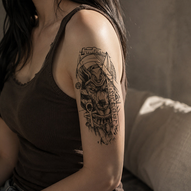 Close-up of Egyptian Anubis Temporary Tattoo Stickers