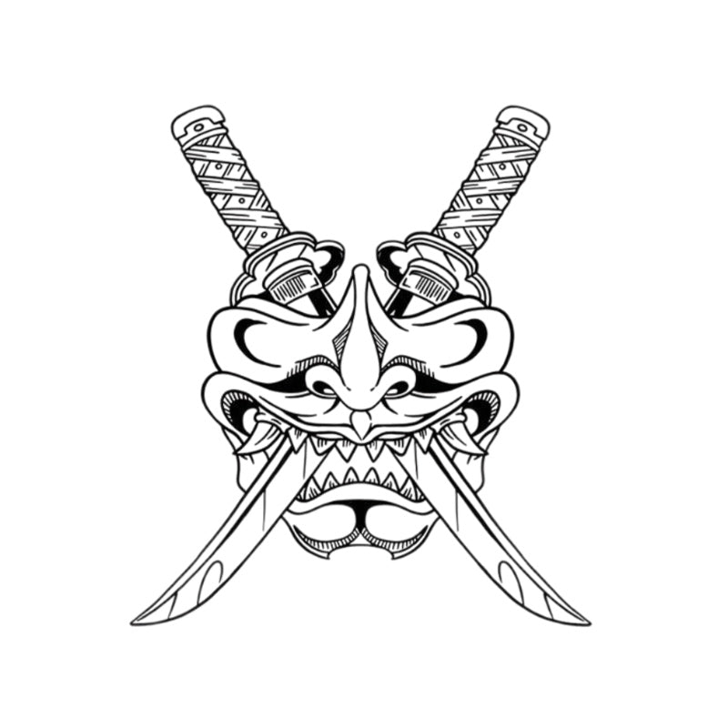 Hannya Katana Temporary Tattoo Stickers with Japanese Demon Mask Design