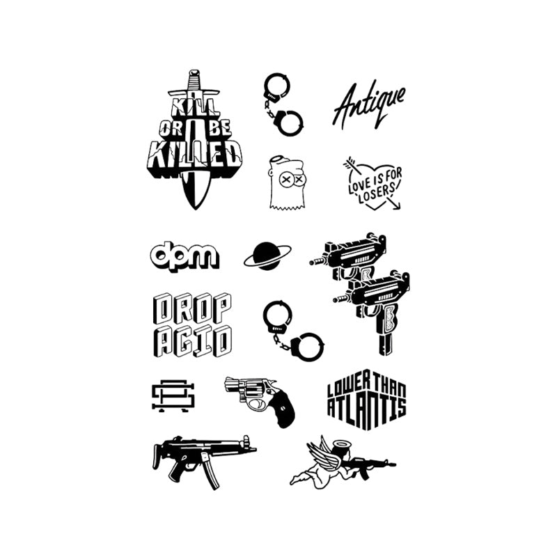 Street Flash Temporary Tattoo Stickers Set with Punk Weapon Design