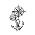 Free Sailing Anchor Temporary Tattoo Stickers with Compass Nautical Design