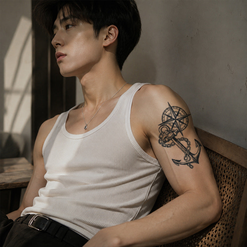 Close-up of Fated Anchor and Compass Temporary Tattoo Stickers
