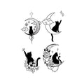 Moon Cat Temporary Tattoo Stickers Set with Cute Black Cat Design
