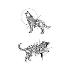 Geometric Wolf Tiger Temporary Tattoo Stickers Set with Wild Animal Design
