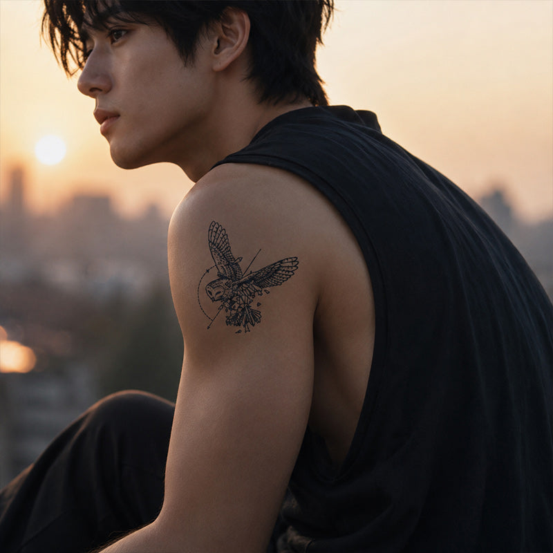 Close-up of Geometric Owl and Deer Temporary Tattoo Stickers