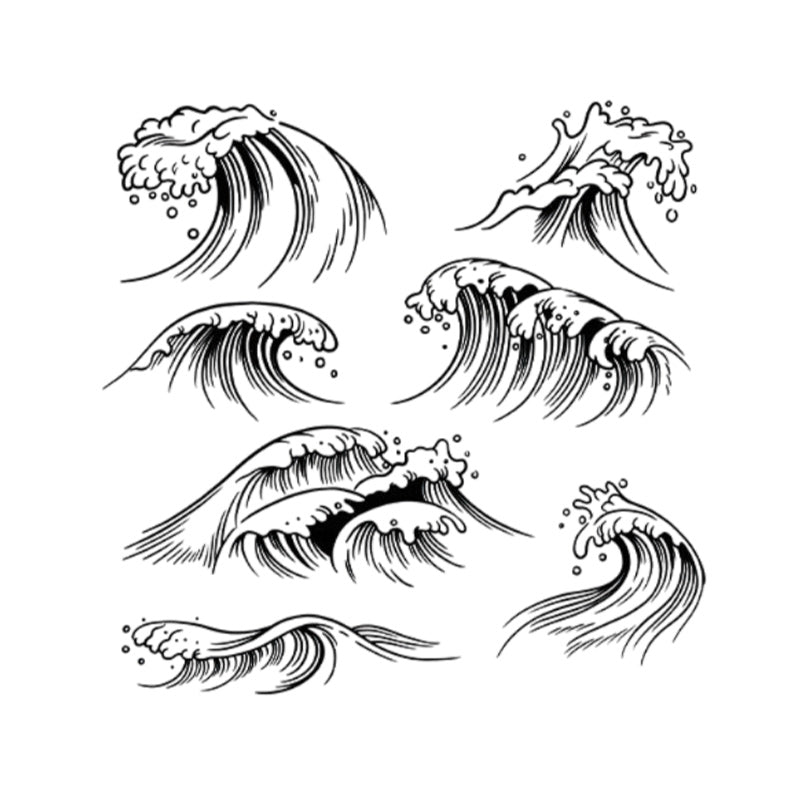 Ocean Wave Temporary Tattoo Stickers Set with Minimal Sea Design