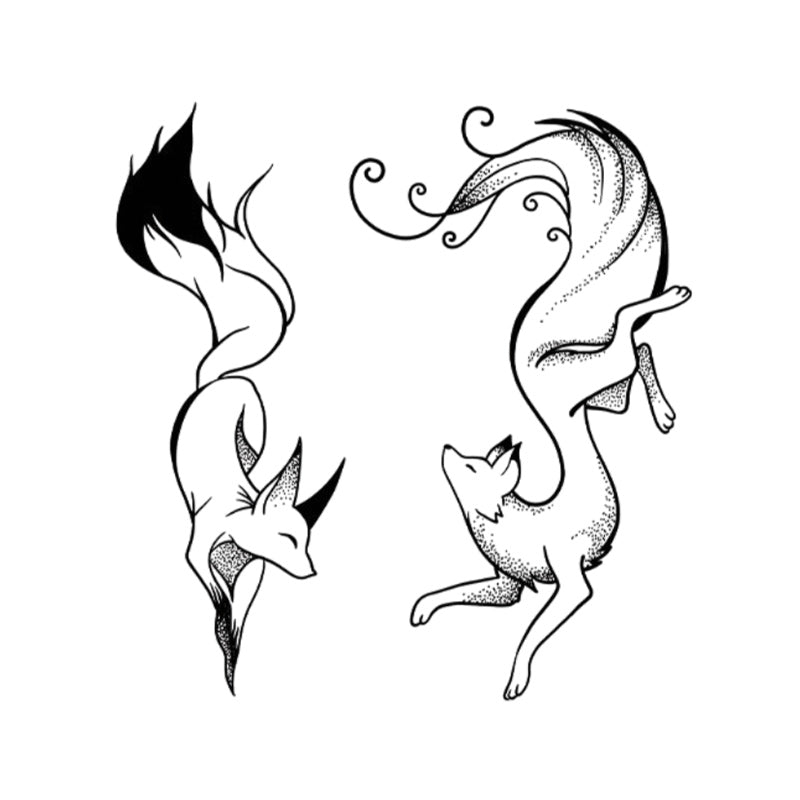 Spirit Fox Temporary Tattoo Stickers Set with Flame and Wind Design