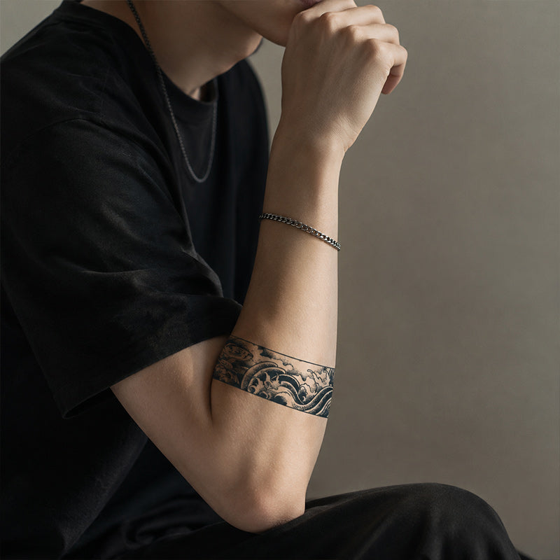 Close-up of Koi Fish and Japanese Wave Band Temporary Tattoo Stickers