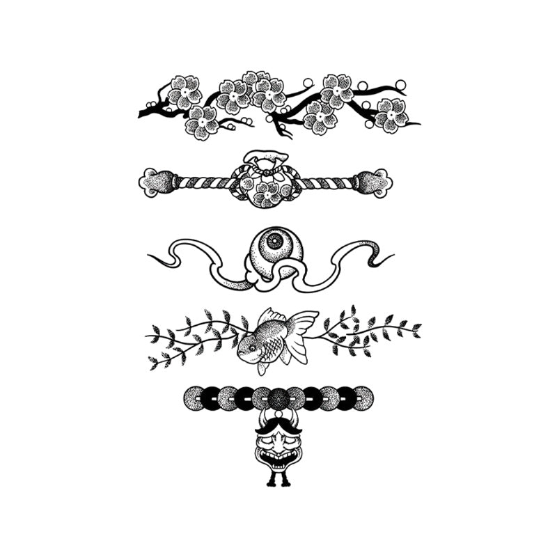 Japanese Band Temporary Tattoo Stickers Set with Sakura Koi Design