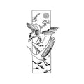Japanese Crane Temporary Tattoo Stickers with Moon Pine Design