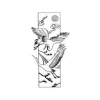 Japanese Crane Temporary Tattoo Stickers with Moon Pine Design