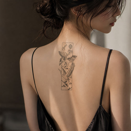Close-up of Moon Pine Crane Temporary Tattoo Stickers